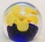 Glass Murano Hand Blown Paperweight Yellow Flower With Blue Base Collectible Art Glass For Sale - Image 7 of 13