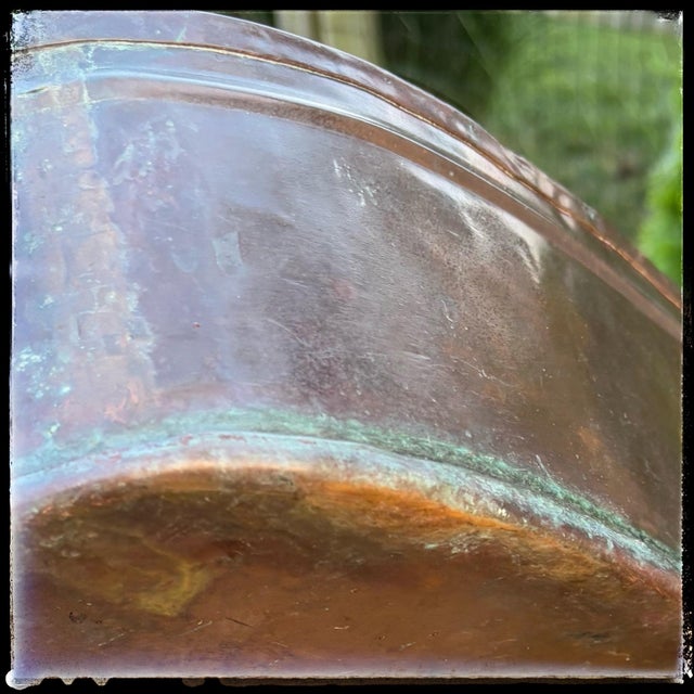 Copper Vintage Copper Hammered Basin French Country Basin Planter With Steel Handles For Sale - Image 8 of 11