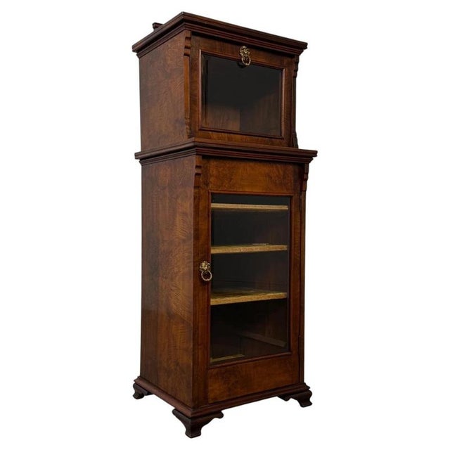 Antique English Walnut Narrow Display Cabinet, 1800s For Sale - Image 12 of 12