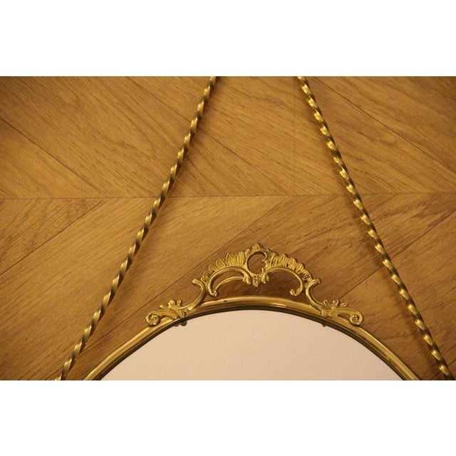 Oval Brass Wall Mirror with Neoclassical Decoration and Brass Chain, 1950s For Sale - Image 15 of 17