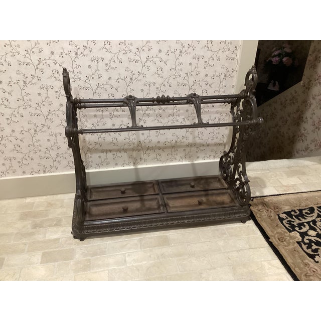 Metal Victorian Rococo French-Inspired Scrollwork Cast Iron Umbrella Stand 1800’s Rare Originally From an Expensive Hotel in the 1800’s For Sale - Image 7 of 11
