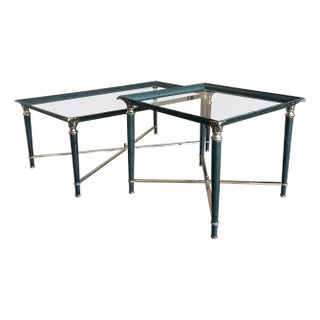 Mid 20th Century Green Iron with Bronze and Brass Details Coffee Tables - Set of 2 For Sale