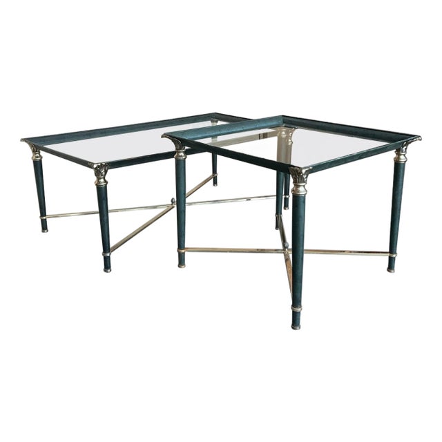 Mid 20th Century Green Iron with Bronze and Brass Details Coffee Tables - Set of 2 For Sale