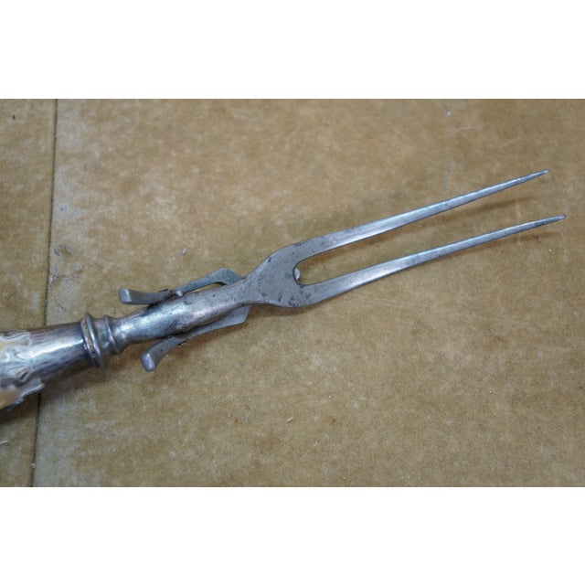 Antique Sterling Silver Antler Stag Horn Cows Head Fork & Knife Meat Carving Set 15" For Sale - Image 12 of 16