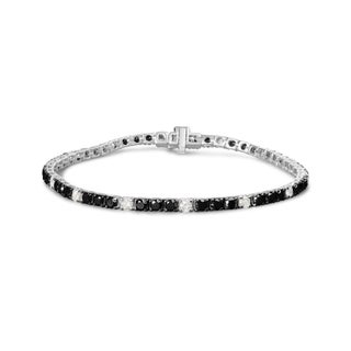 .925 Sterling Silver 5.0 Cttw Black and White Diamond Tennis Bracelet (I-J Color, I2-I3 Clarity) - 7 For Sale