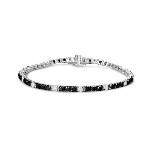 .925 Sterling Silver 5.0 Cttw Black and White Diamond Tennis Bracelet (I-J Color, I2-I3 Clarity) - 7 For Sale