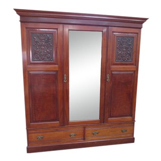English Victorian Mirror Door Armoire For Sale