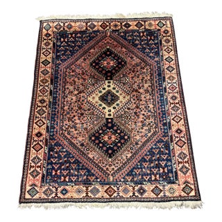 3ft 5in × 4ft 7in Hand-Knotted Wool Geometric Area Rug. Vintage For Sale