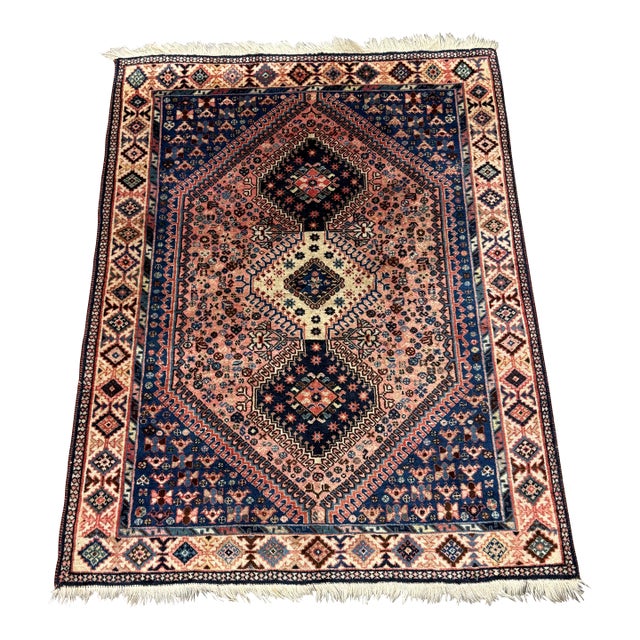 3ft 5in × 4ft 7in Hand-Knotted Wool Geometric Area Rug. Vintage For Sale