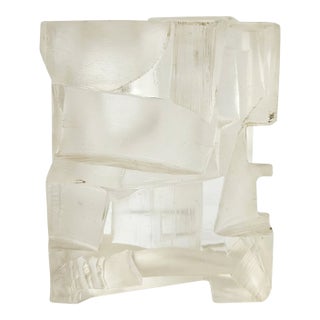 1980s Postmodern Frosted Lucite Abstract Cube Sculpture For Sale