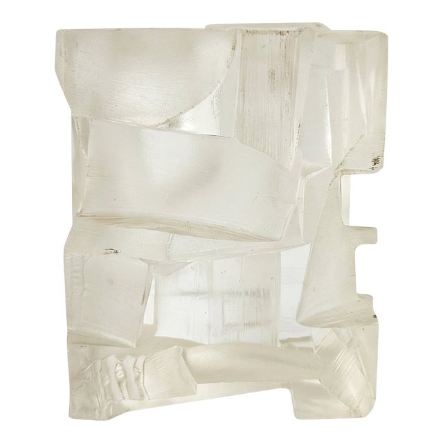 1980s Postmodern Frosted Lucite Abstract Cube Sculpture For Sale