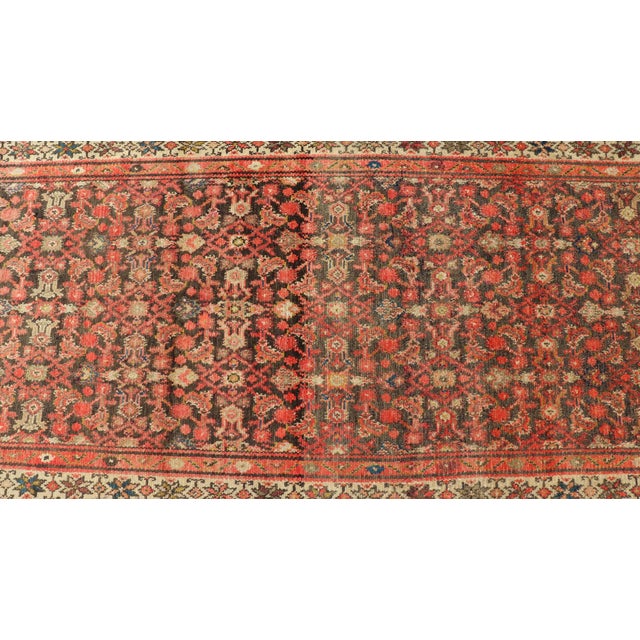 Antique Early 20th Century Persian Herati Design Malayer Runner 3'4 X 13'1 For Sale - Image 10 of 13
