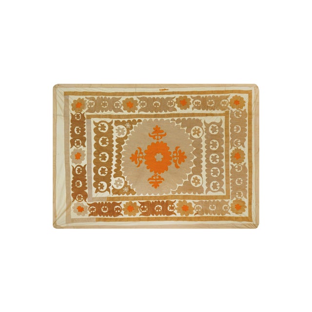 Rustic Brown & Orange Suzani Quilt | Authentic Central Asian Textile 3'4'' X 4'6'' For Sale - Image 4 of 11