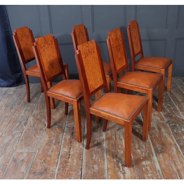 Art Deco French Dining Chairs in Amboyna, 1930, Set of 6 For Sale - Image 11 of 16