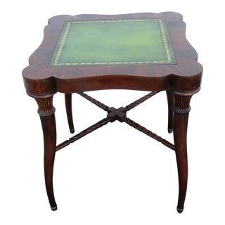 Flame Mahogany Leather Top Side End Table For Sale