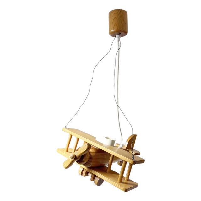 Wooden Airplane Pendant Light in Pine, France, 1970s For Sale