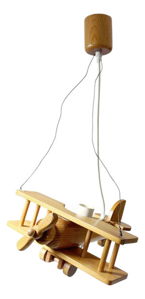 Wooden Airplane Pendant Light in Pine, France, 1970s