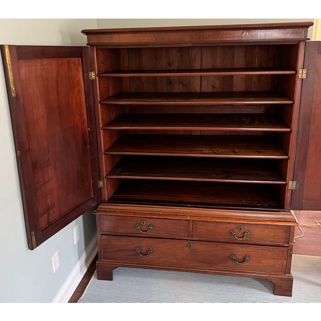 George II Style Dwarf Linen Chest in Cherry With Paneled Doors and Drawers For Sale In Chicago - Image 6 of 11