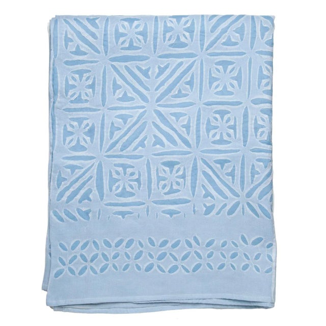 Contemporary Azure Applique Bedspread, Twin - Sky Blue For Sale - Image 3 of 3