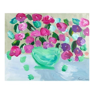 Laura Davis (American, North Carolina, 21st C.) “Violet Roses in Vase” Acrylic on Canvas For Sale
