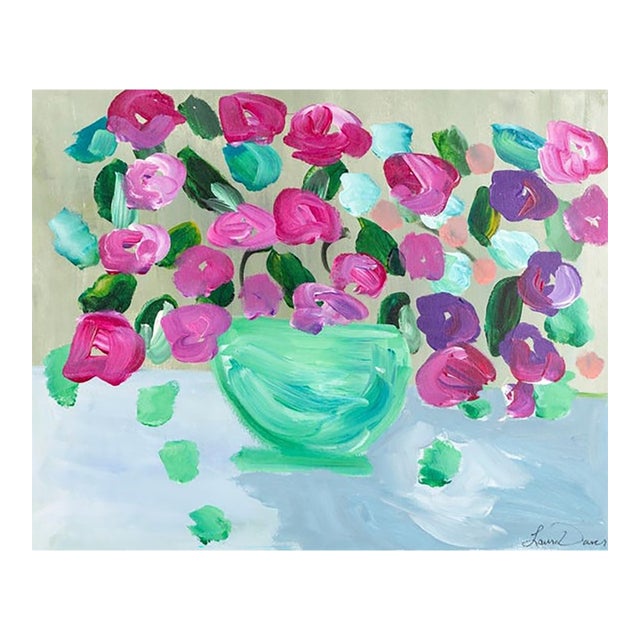 Laura Davis (American, North Carolina, 21st C.) “Violet Roses in Vase” Acrylic on Canvas For Sale