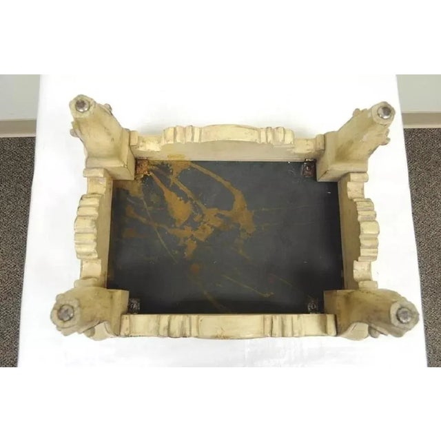 Wood Mid 20th Century Vintage French Baroque Style Wooden Distress White Painted Footstool Ottoman For Sale - Image 7 of 9