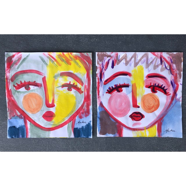 A pair of small paintings, acrylic on paper. COA included. Please contact Chairish regarding combined shipping. Cassandra...