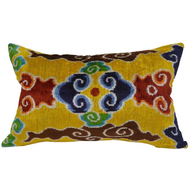 Contemporary Silk Uzbek Ikat Velvet Hand Made Pillow Cushion For Sale - Image 3 of 3