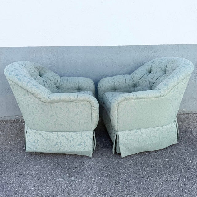 Ethan Allen Vintage Mid Century Tufted Button Club Chairs by Ethan Allen - A Pair For Sale - Image 4 of 11