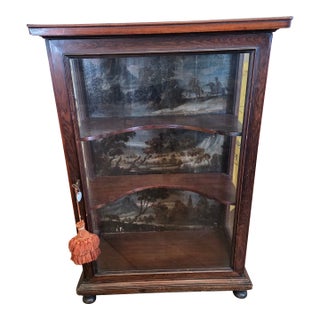 Antique European Display Case Cabinet With Painted Interior For Sale