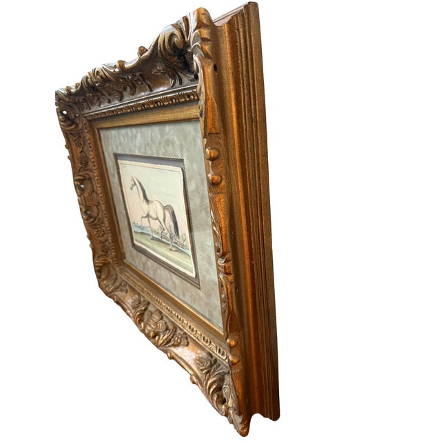 1980s Monumental French Equestrian Style Engravings in Deep Antiqued Gilt Frames – Pair For Sale - Image 4 of 7