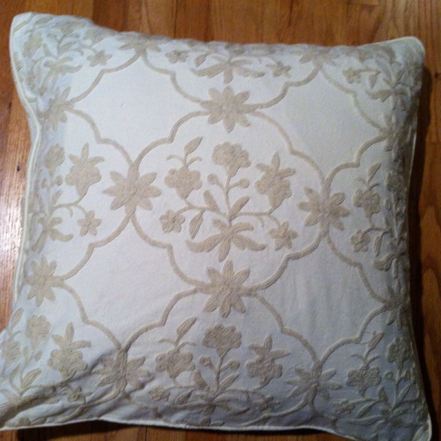 Embroidered Floral Pillows - A Pair For Sale - Image 4 of 4