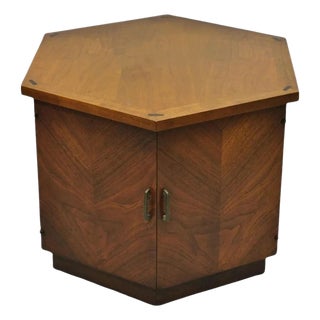 Mid 20th Century Lane Altavista Mid Century Modern Walnut 2 Door Side Drum Cabinet End Table For Sale
