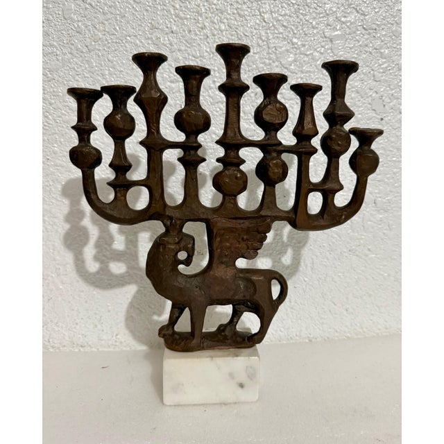 Milton Hebald, Milton Hebald Mid Century Bronze Menorah Sculpture WPA Artist Modernist Judaica, 1969 For Sale - Image 14 of 15