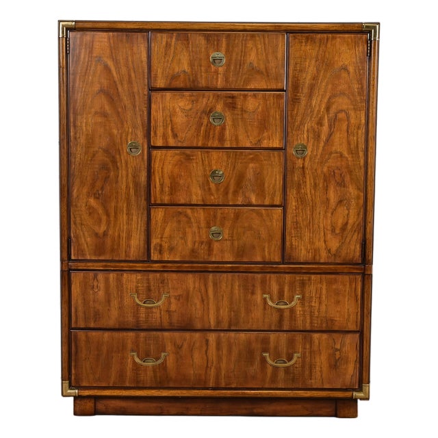 Drexel Heritage Hollywood Regency Campaign Walnut Gentleman's Chest or Armoire Dresser For Sale