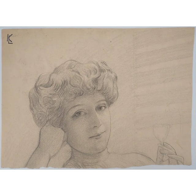 Léopold Franz KOWALSKI (1856-1931) Portrait of Solène Holding a Flower, c. 1900 Original pencil drawing Monogrammed “LK”...