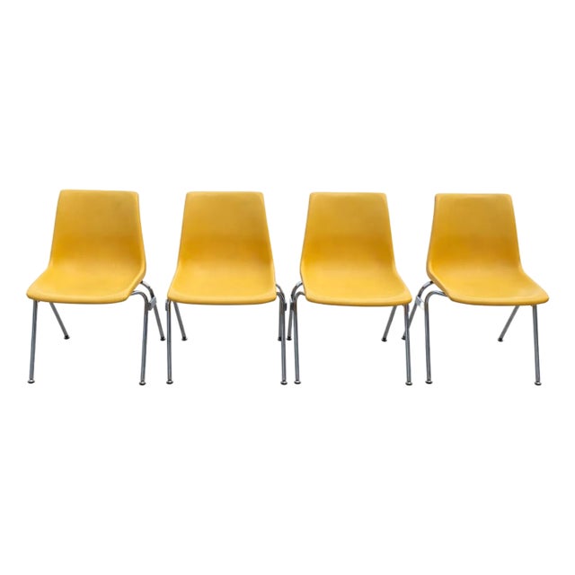Set of 4 Krueger Green Bay Mid-Century Modern Mustard Fiberglass Dining Chairs For Sale