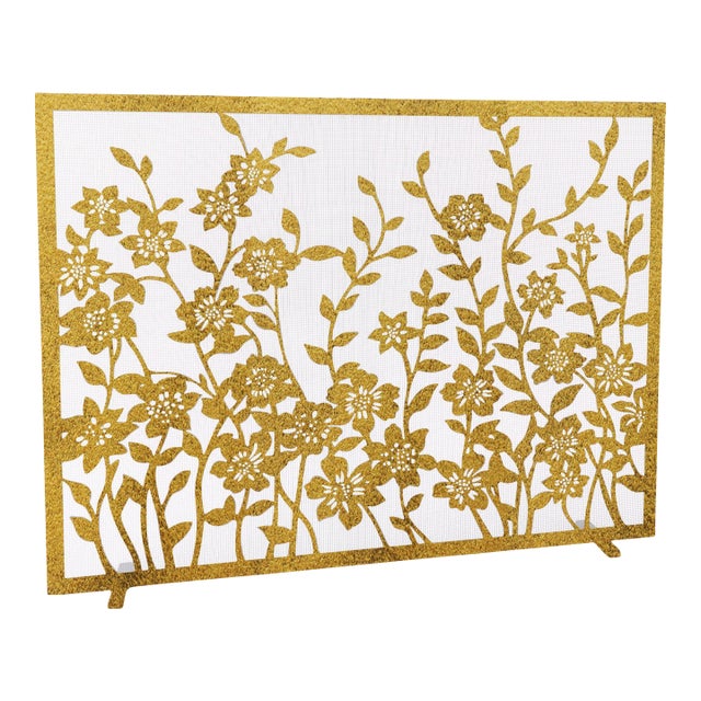 Brilliant Gold Lacey Floral Fireplace Screen For Sale