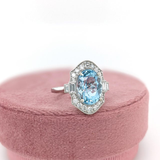 4.3ct Aquamarine Ring With Earth Mined Diamonds: Solid 14k Gold, Oval 12x9mm For Sale In Columbus - Image 6 of 8