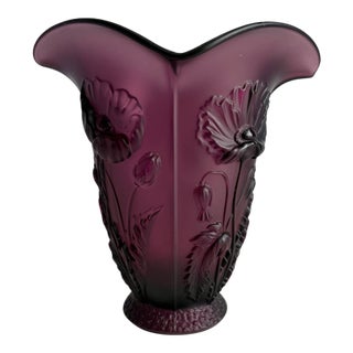 Satin Glass Poppy Relief Vase With Flared Rim For Sale