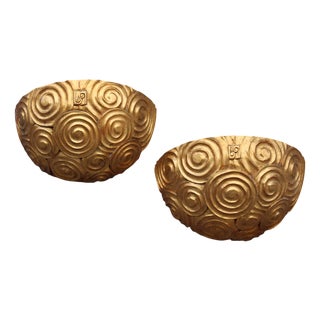 Italian Wall Lamps in Sculpted and Gilded Lego, 1970s, Set of 2 For Sale