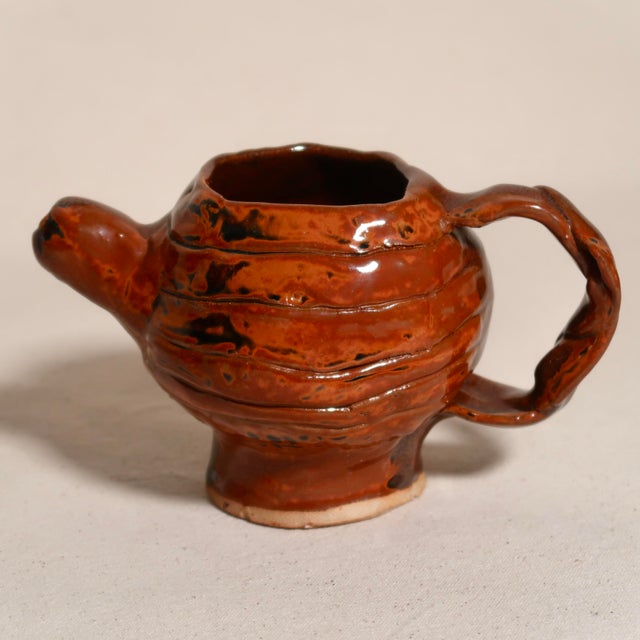 Late 20th Century Vintage Brutalist Wabi Sabi Sculptural Studio Pottery Red and Black Glaze Ceramic Vessel For Sale - Image 5 of 17