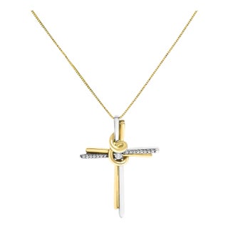 10K Two-Tone Yellow & White Gold Diamond-Accented Cross 18" Pendant Necklace (J-K Color, I2-I3 Clarity) For Sale