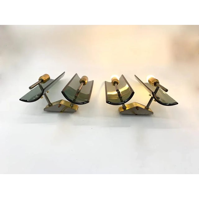 Metal Vintage Smoked Glass Wall Lamps, Italy, 1960, Set of 2 For Sale - Image 7 of 8