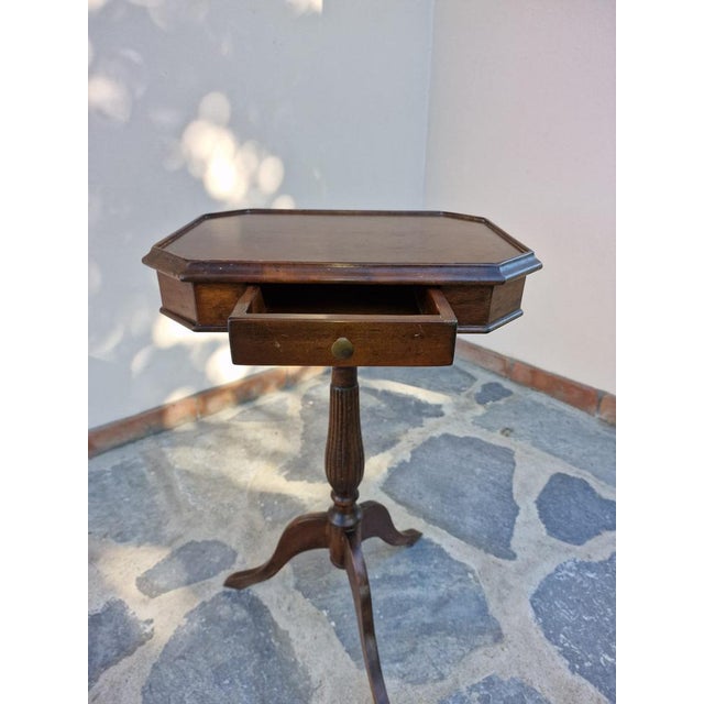 Wood Neoclassical Octagonal Tripod Side Table in Walnut, 1950s For Sale - Image 7 of 18