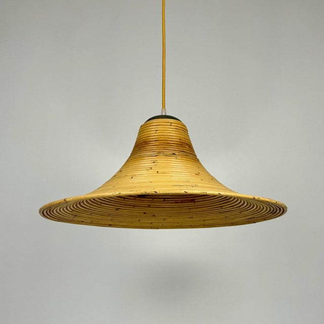 Wood Mid-Century Vivai Del Sud Style Pencil Reed Trumpet Pendant Lamp / 60s Italy from Vivai Del Sud, 1970s For Sale - Image 7 of 7