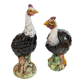 Large Pair of Ceramic Guinea Hens or Fowl, Made in Italy For Sale