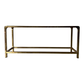 70's Vintage Mastercraft Brass Console Table With Glass Top For Sale
