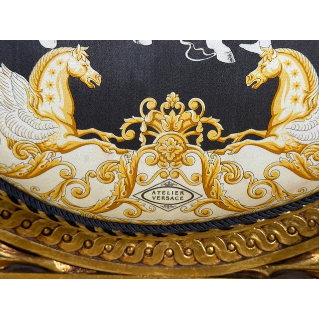 Louis Xvi, French Arm Chair, Versace Fabric, Giltwood, France, 1960s For Sale - Image 17 of 17