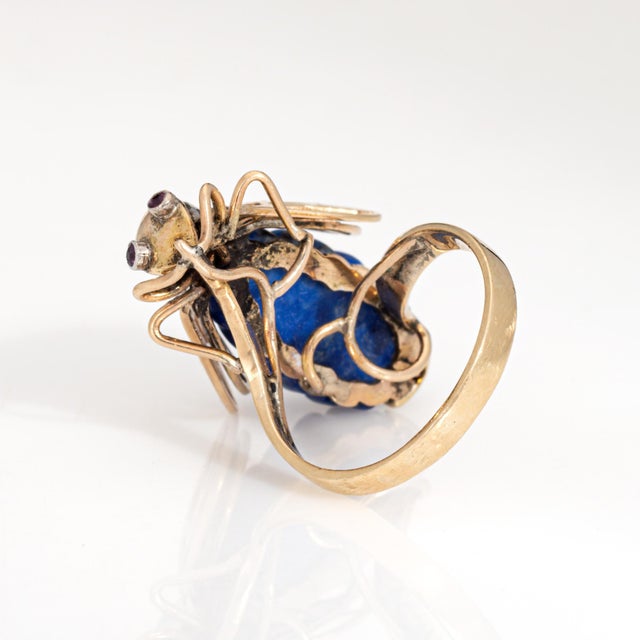 1970s 70s Vintage Diamond Insect Ring Sz 6 Large 14k Yellow Gold Fine Bee Jewelry For Sale - Image 4 of 6